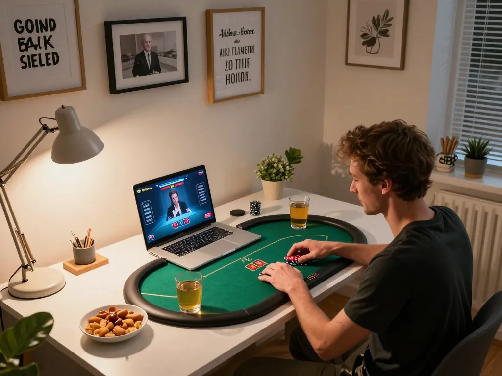 lu88 online gaming strategy with a player focused on a laptop poker game