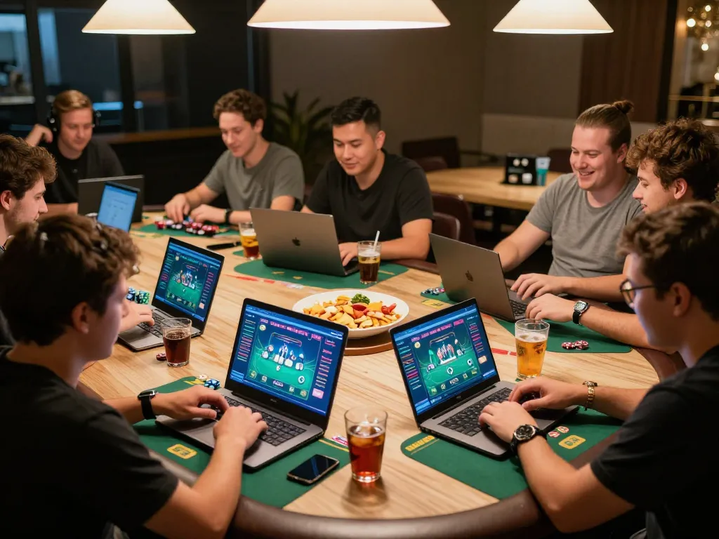Players enjoying online gaming with o8 casino interface, showcasing a fun and social atmosphere