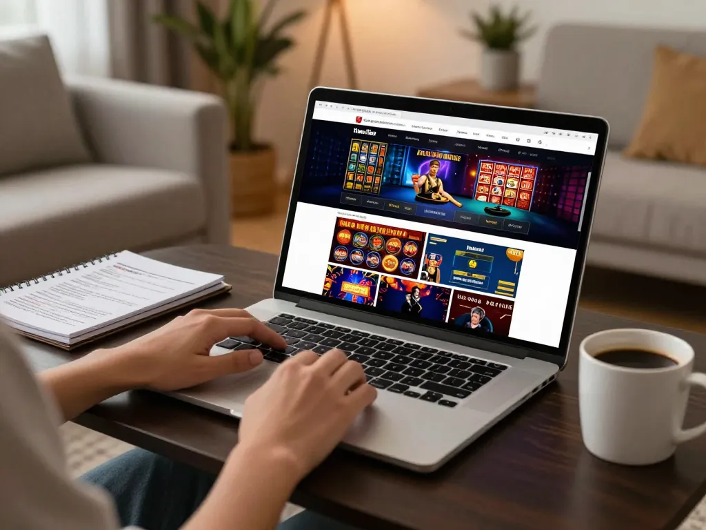 Trải nghiệm gameplay thú vị tại Luckywin với nhiều trò chơi casino trực tuyến được hiển thị trên một chiếc laptop thanh lịch.