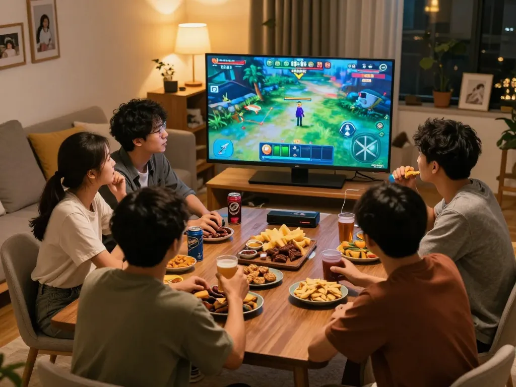 Bắn cá mb66 gameplay with friends enjoying an online session at home, capturing excitement and social gaming.