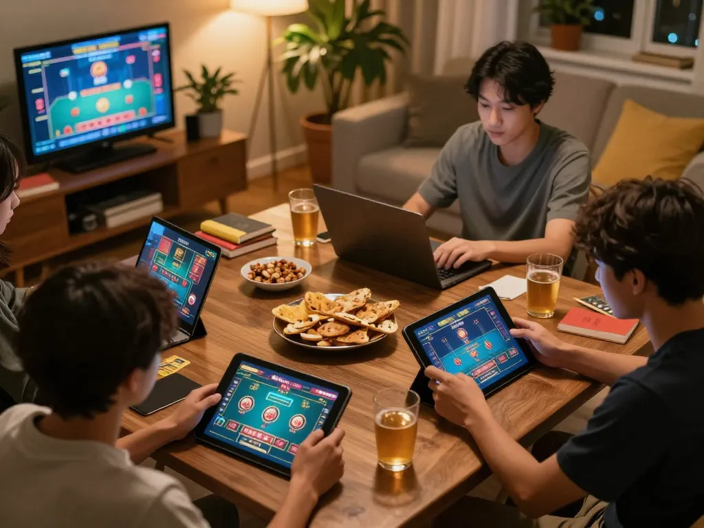 Engaged players enjoy online casino experiences at 98win com on their devices, emphasizing strategic gameplay.