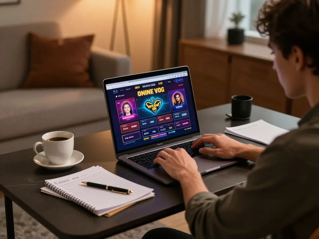llwin user engaged in strategic online gaming session with laptop and notes