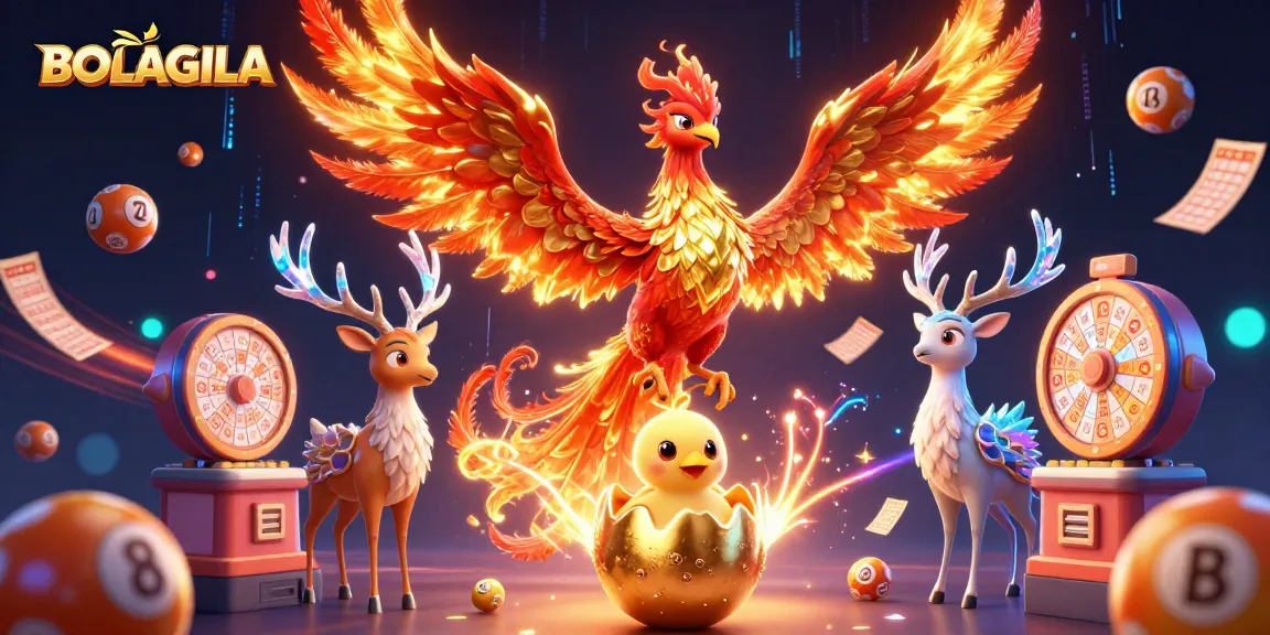 BOLAGILA showcases an action-packed lottery scene with vibrant phoenix, lottery elements, and electric energy.