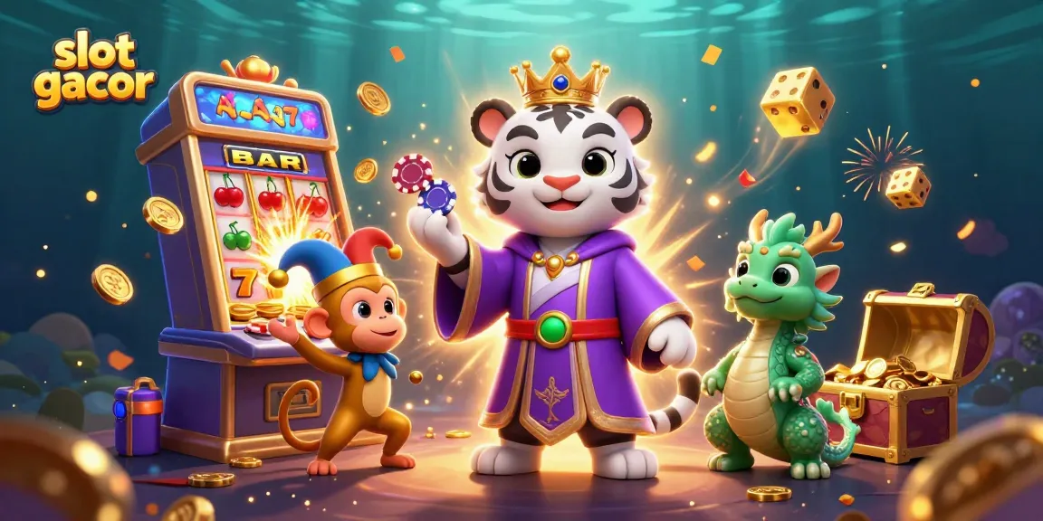 Experience the thrill of slot gacor with an energetic cartoon scene of winning moments.