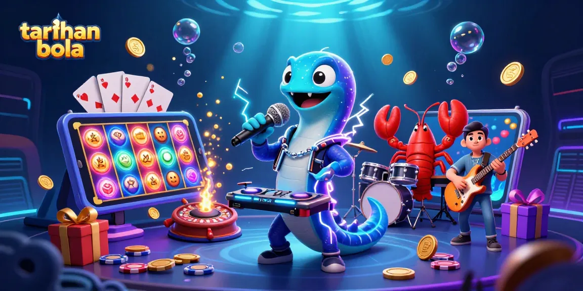 Experience thrilling taruhan bola with a vibrant underwater casino scene featuring a DJ electric eel, lobster drummer, and seahorse guitarist.