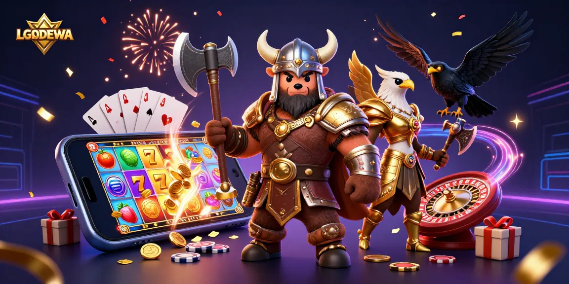 Spin wins with LGODEWA in an epic casino battle featuring a Viking bear and Valkyrie eagle.