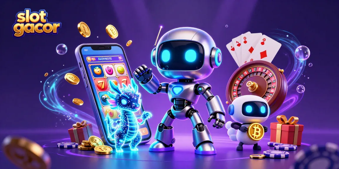 Experience the excitement of slot gacor with a vibrant 3D scene featuring a cyberpunk robot and engaging game elements.