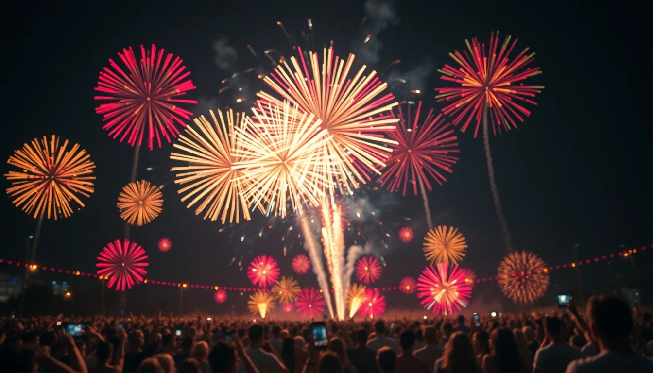 Explore stunning wholesale fireworks lighting up a lively night sky during a celebration. related image