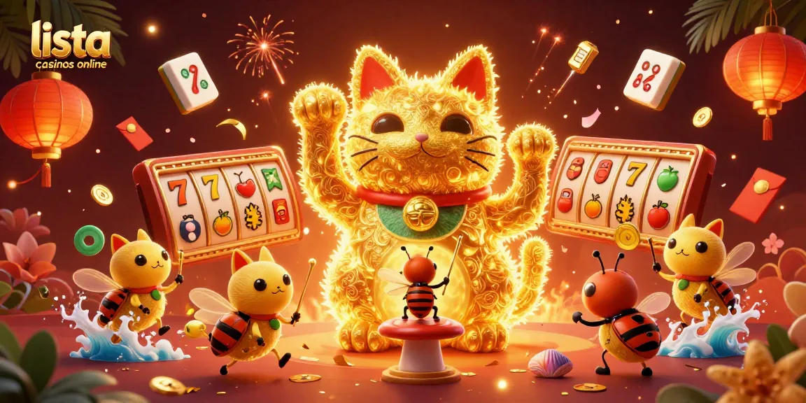 Disfruta de la lista casinos online en una colorida ilustración casino con símbolos de juego.