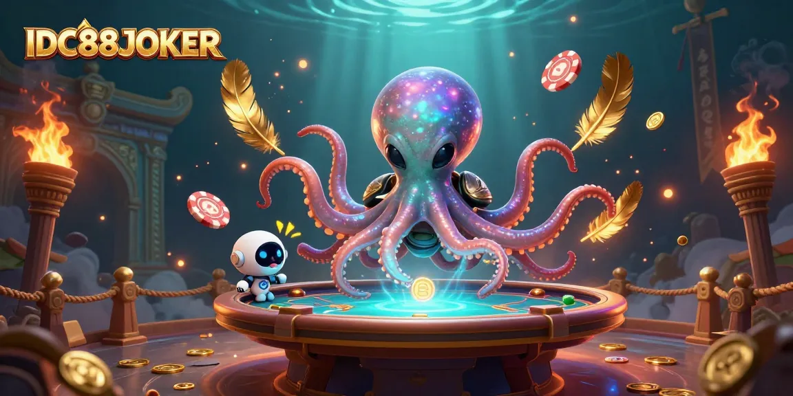 Experience thrilling poker with IDC88JOKER featuring an alien octopus and dynamic game elements.