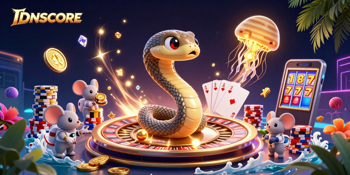 Enjoy thrilling gameplay as IDNSCORE features a cosmic roulette scene with vibrant characters and dynamic game elements.