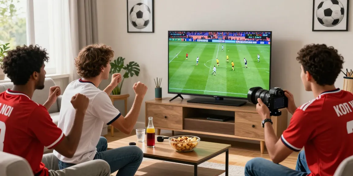 Exciting koora tv experience with friends watching live football match at home.