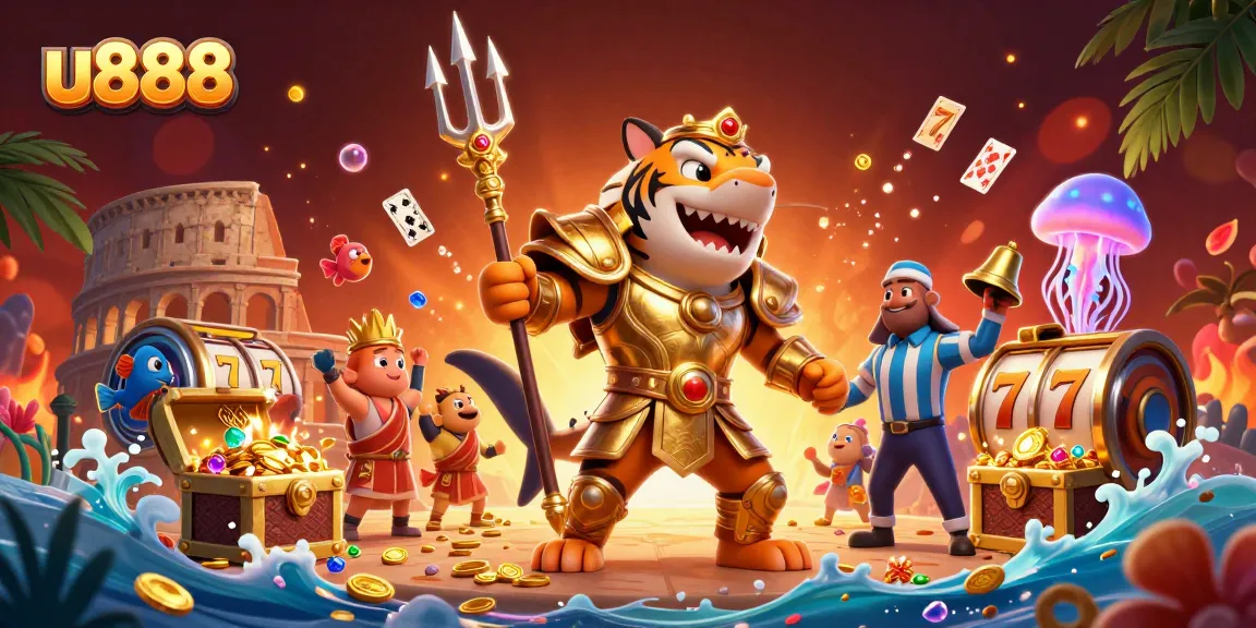 Engage with thrilling u888 action in a dazzling underwater colosseum filled with vibrant casino elements.