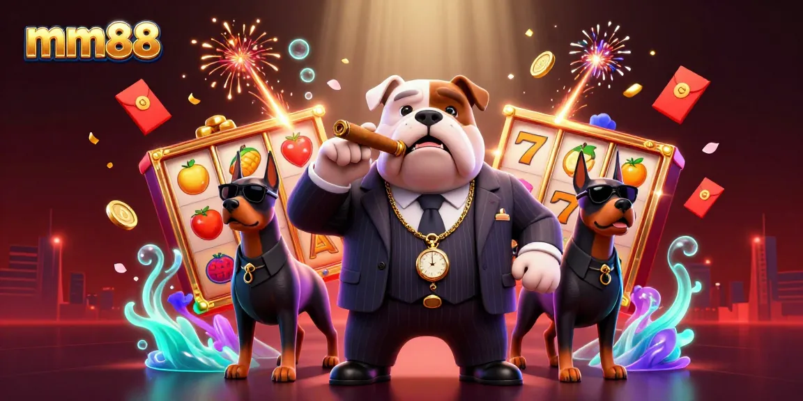mm88 captures the essence of online slots with vibrant imagery of winning symbols and dynamic casino elements.