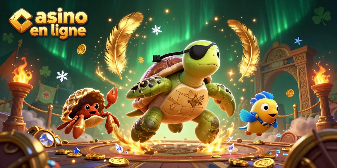 Jouez à des jeux de casino en ligne avec une tortue pirate en 3D, un crabe doré et un poisson perroquet.