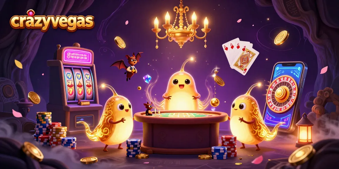 Cascade golden coins and glowing gems in a vibrant scene with crazyvegas characters lighting the casino.