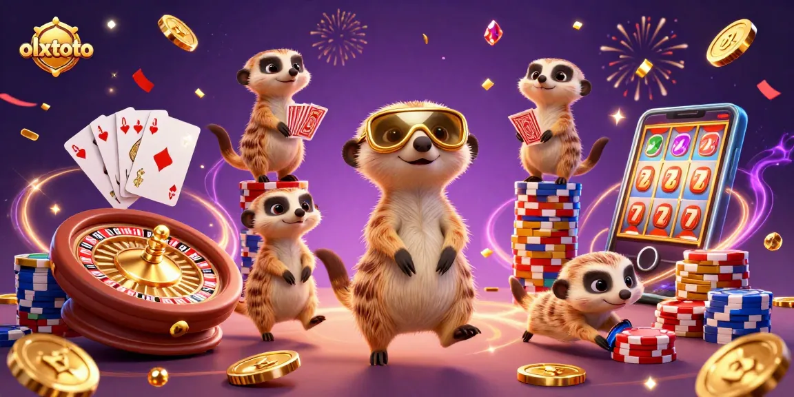 Olxtoto menawarkan kesempatan menang besar dengan paket ilustrasi kasino ceria dari koloni meerkat.