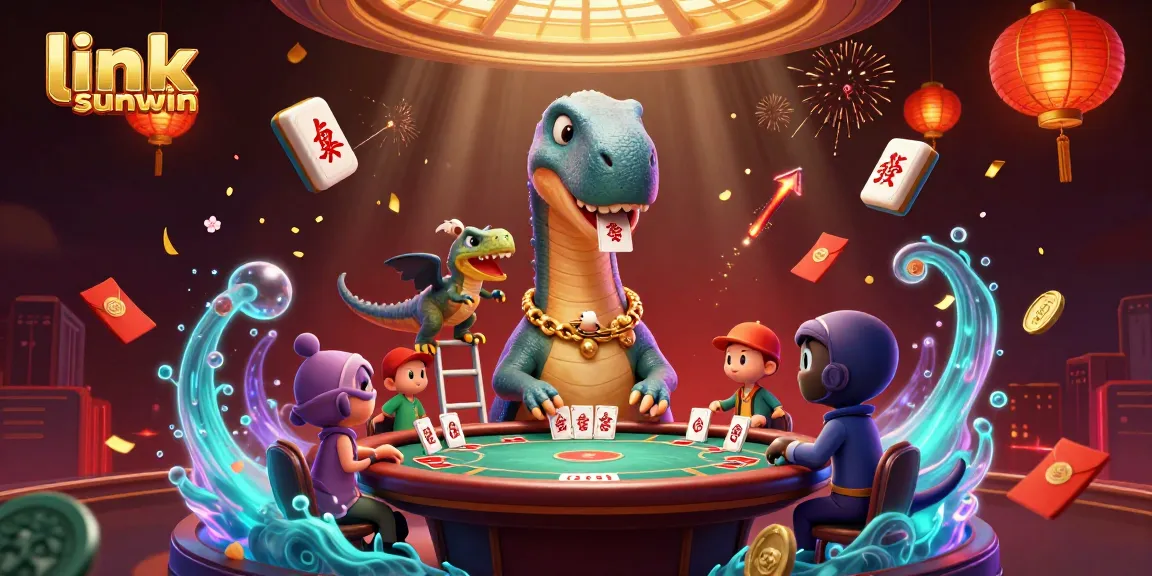 Experience the thrill of gaming with "link sunwin", featuring a playful brontosaurus in an exciting casino scene.