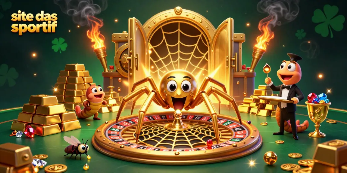 Un fly plaçant des paris sur le site de paris sportif à côté d'une toile d'araignée dorée en forme de roulette.