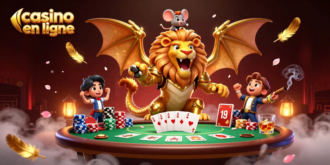Casino en ligne : découvrez une scène dynamique avec des personnages de casino et des éléments de jeu fascinants.