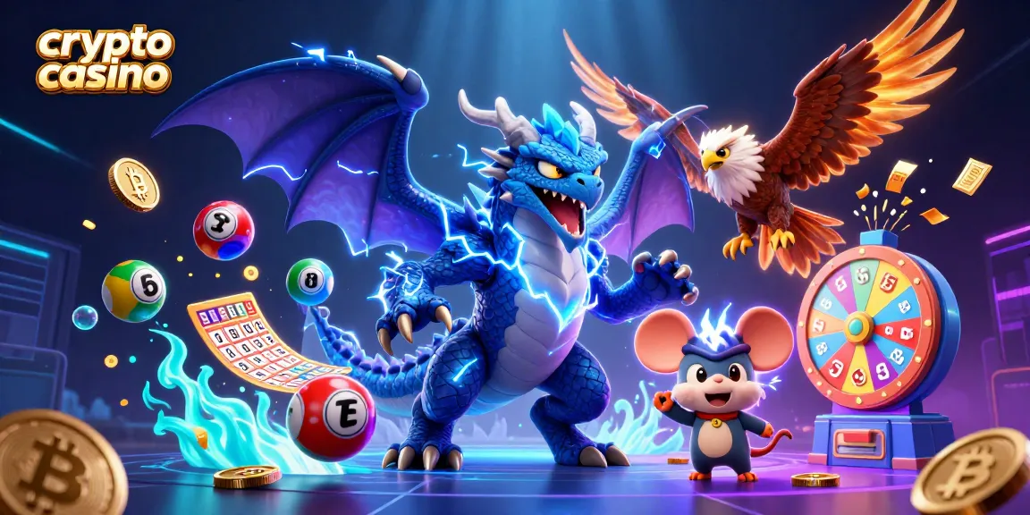 Un casino crypto dynamique avec un dragon, un faucon et des éléments de jeu captivants.